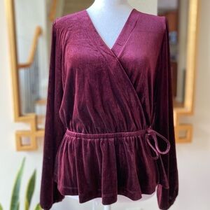 LOFT velvet wrap style long sleeve blouse top sz Small
